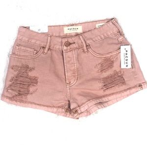 Pacsun MidRise Wildflower Ripped Denim Shorts Pink